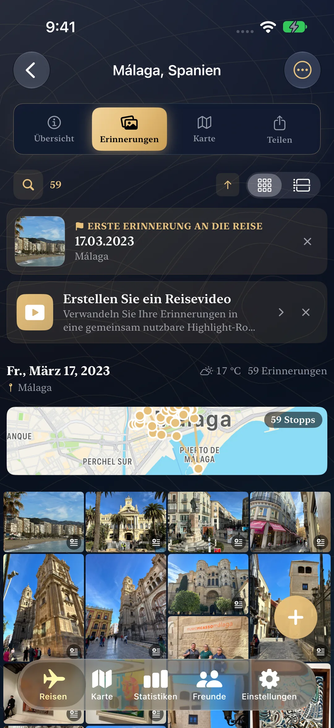Tägliche Erinnerungen an eine Reise nach Málaga, automatisch organisierte Fotos