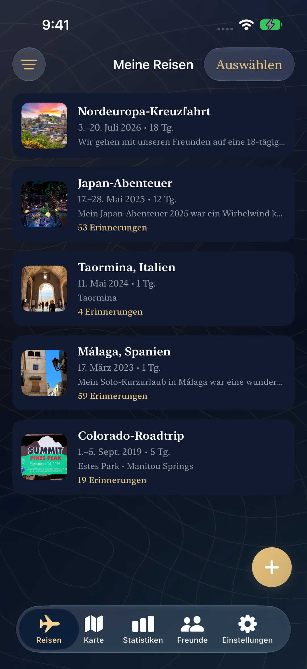 Meine Reiseliste mit einer bevorstehenden Nordeuropa-Kreuzfahrt und früheren Reisen nach Japan, Italien und Spanien