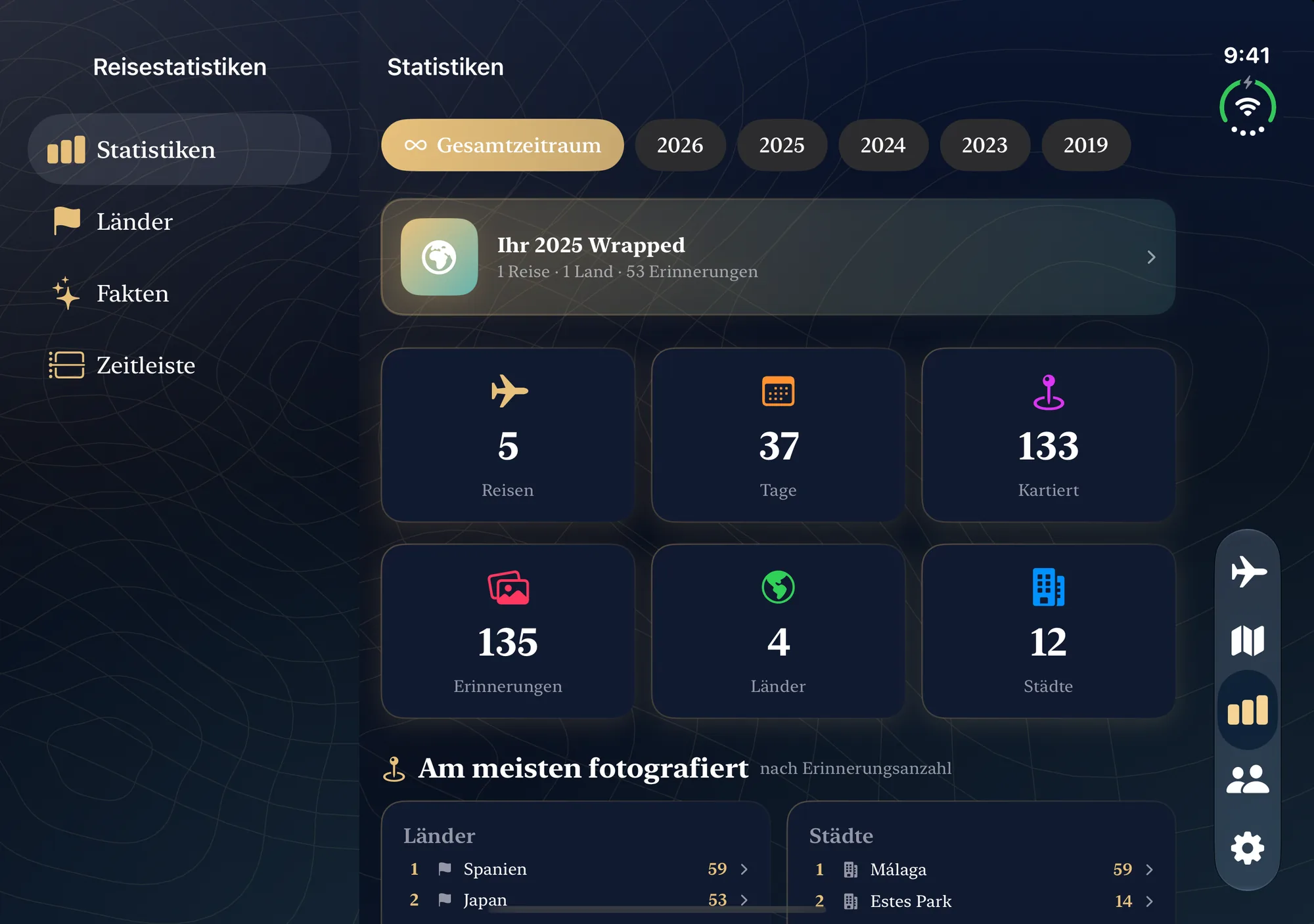 Reisestatistiken auf dem iPhone Duo