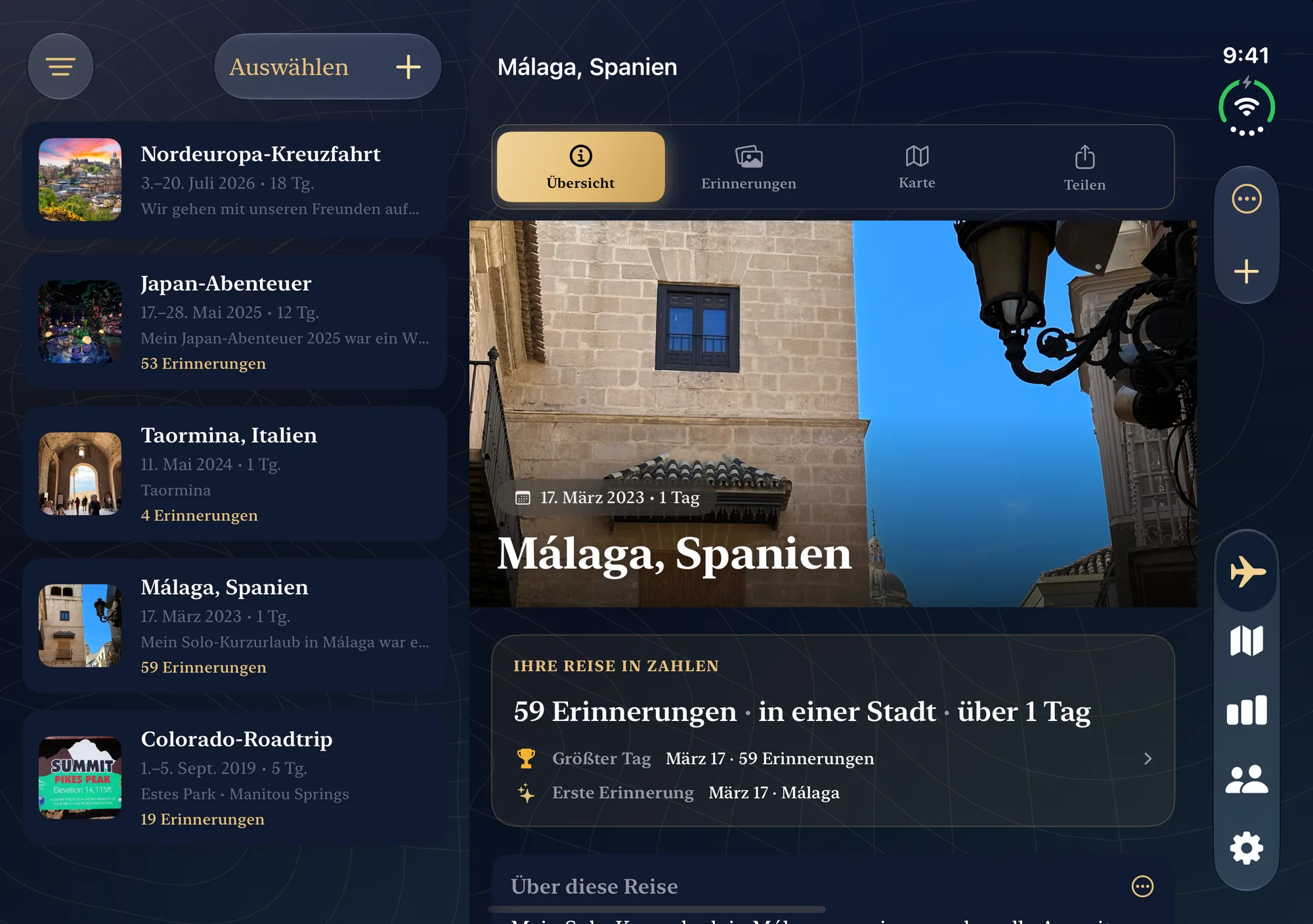 Reiseliste und Details auf dem iPhone Duo
