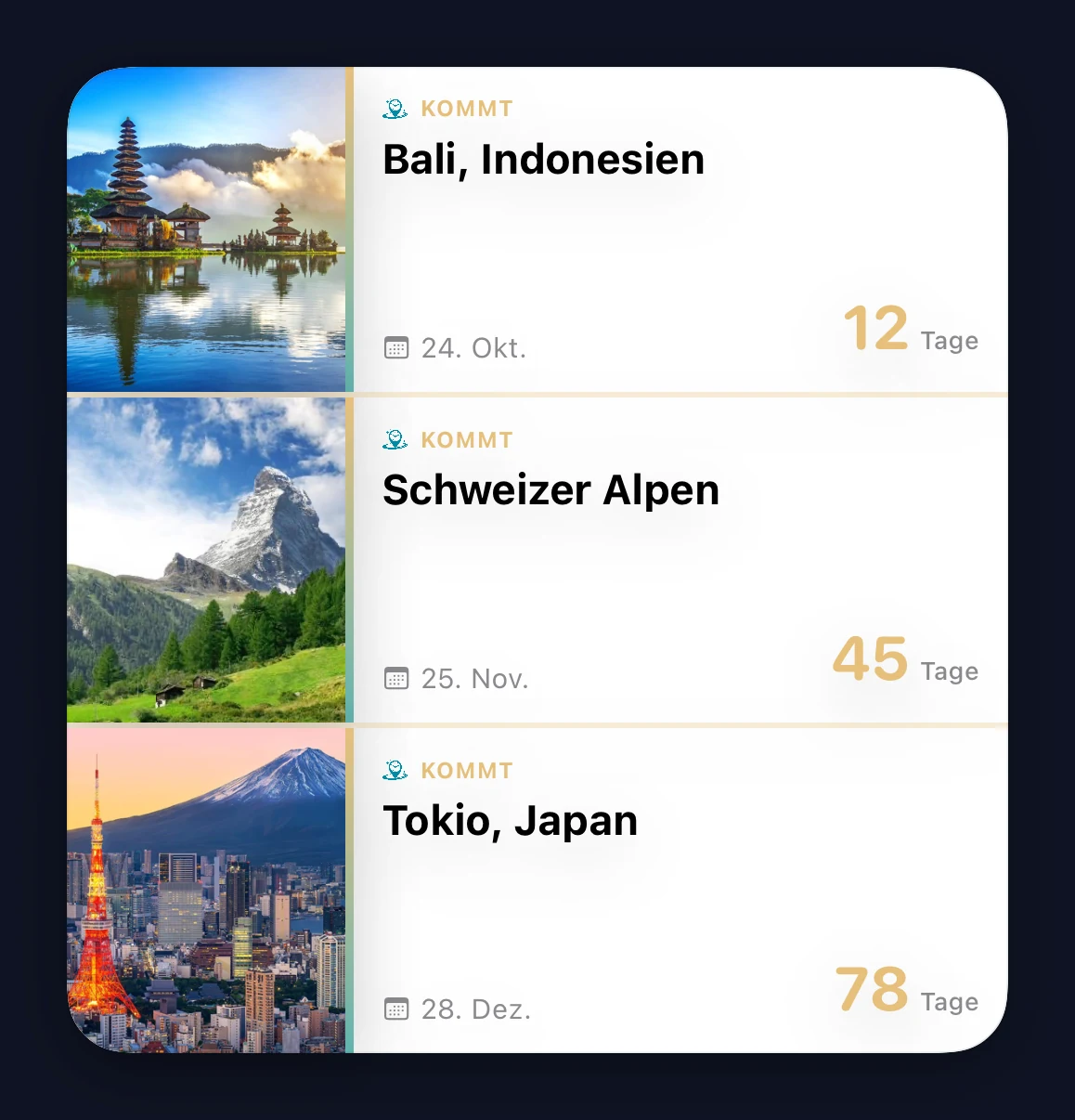 Großes Reise-Countdown-Widget