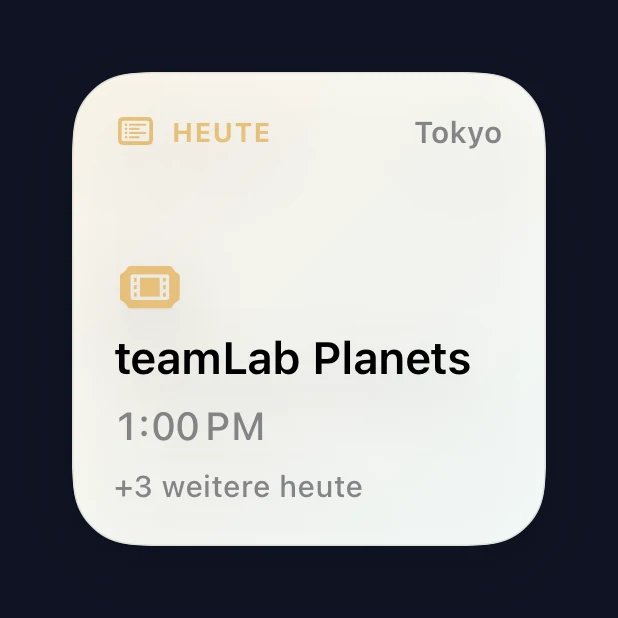 Kleines Widget „Plan für heute“ mit dem nächsten Punkt der Reiseroute