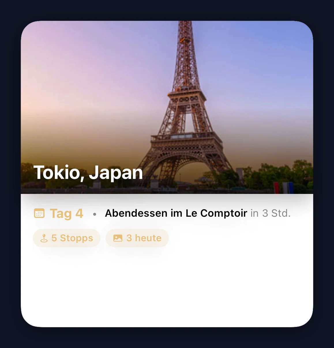 Großes Reise-Widget mit eingebetteter Karte